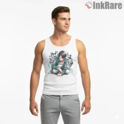 Casual Eren Yeager Street Style Shirt on white tank top for men graphic tee