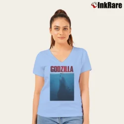 Women’s Casual Godzilla Graphic V-Neck Tee in light blue | Chic Neckline, Soft Texture