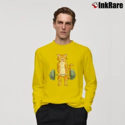 Men’s Cat Deadlift Powerlifting Gym Workout Long-Sleeve Shirt in yellow | Sleek, Lightweight, Year-Round Wear