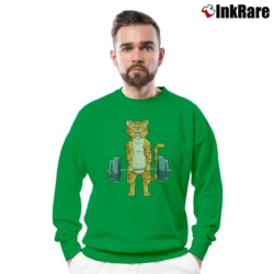 Men’s Cat Deadlift Powerlifting Gym Workout Crewneck Sweatshirt in irish green | Cozy Fabric, Clean Style