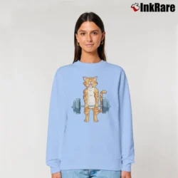Women’s Cat Deadlift Powerlifting Gym Workout Relaxed Sweatshirt in light blue | Soft, Laid-Back Vibe