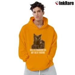 Men’s Cat Hello Darkness My Old Friend Black Cat Gift Pullover Hoodie in orange | Cozy, Durable, Modern Fit