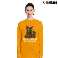 Women’s Cat Hello Darkness My Old Friend Black Cat Gift Long-Sleeve Top in orange | Sleek, Versatile, All-Season