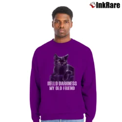 Men’s Cat Hello Darkness My Old Friend Black Cat Gift Crewneck Sweatshirt in purple | Cozy Fabric, Clean Style