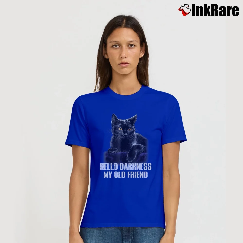 Women’s Cat Hello Darkness My Old Friend Black Cat Gift Signature T-Shirt in royal blue | Soft, Flattering Fit