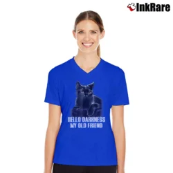 Women’s Cat Hello Darkness My Old Friend Black Cat Gift V-Neck Tee in royal blue | Chic Neckline, Soft Texture