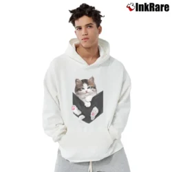 Men’s Cat In Pocket Cute Cat Lover for Adults Pullover Hoodie in white | Cozy, Durable, Modern Fit