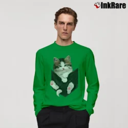 Men’s Cat In Pocket Cute Cat Lover for Adults Long-Sleeve Shirt in irish green | Sleek, Lightweight, Year-Round Wear