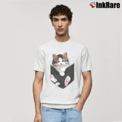 Men’s Cat In Pocket Cute Cat Lover for Adults Classic T-Shirt in white | Soft, Breathable Everyday Wear