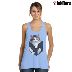 Women’s Cat In Pocket Cute Cat Lover for Adults Tank Top in light blue | Lightweight, Movement-Friendly