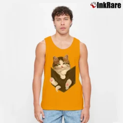 Men’s Cat In Pocket Cute Cat Lover for Adults Tank Top in orange | Breathable, Active-Friendly Design