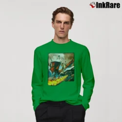 Men’s Cat Riding A Fire Breathing Dragon Funny Fantasy Long-Sleeve Shirt in irish green | Sleek, Lightweight, Year-Round Wear
