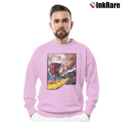 Men’s Cat Riding A Fire Breathing Dragon Funny Fantasy Crewneck Sweatshirt in light pink | Cozy Fabric, Clean Style