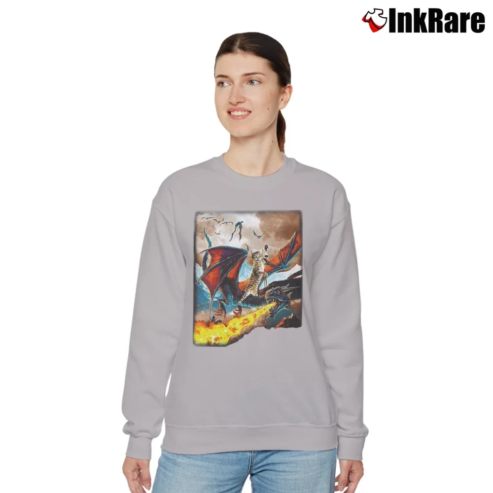 Women’s Cat Riding A Fire Breathing Dragon Funny Fantasy Relaxed Sweatshirt in sport grey | Soft, Laid-Back Vibe