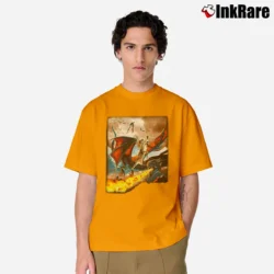 Men’s Cat Riding A Fire Breathing Dragon Funny Fantasy Classic T-Shirt in orange | Soft, Breathable Everyday Wear