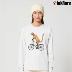 Women’s Cat Riding Bicycle Funny Gift For Cyclist Long-Sleeve Top in white | Sleek, Versatile, All-Season