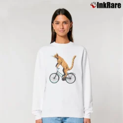 Women’s Cat Riding Bicycle Funny Gift For Cyclist Relaxed Sweatshirt in white | Soft, Laid-Back Vibe