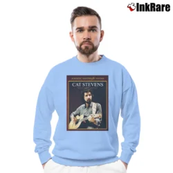Men’s Cat Stevens Acoustic Master Guitar Crewneck Sweatshirt in light blue | Cozy Fabric, Clean Style