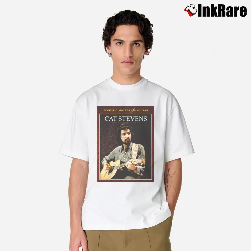 Men’s Cat Stevens Acoustic Master Guitar Classic T-Shirt in white | Soft, Breathable Everyday Wear