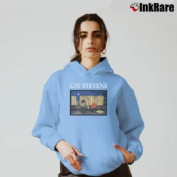 Women’s Cat Stevens Vintage Music Graphic Casual Cozy Hoodie in light blue | Warm, Structured, Stylish
