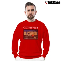 Men’s Cat Stevens Vintage Music Graphic Casual Crewneck Sweatshirt in red | Cozy Fabric, Clean Style