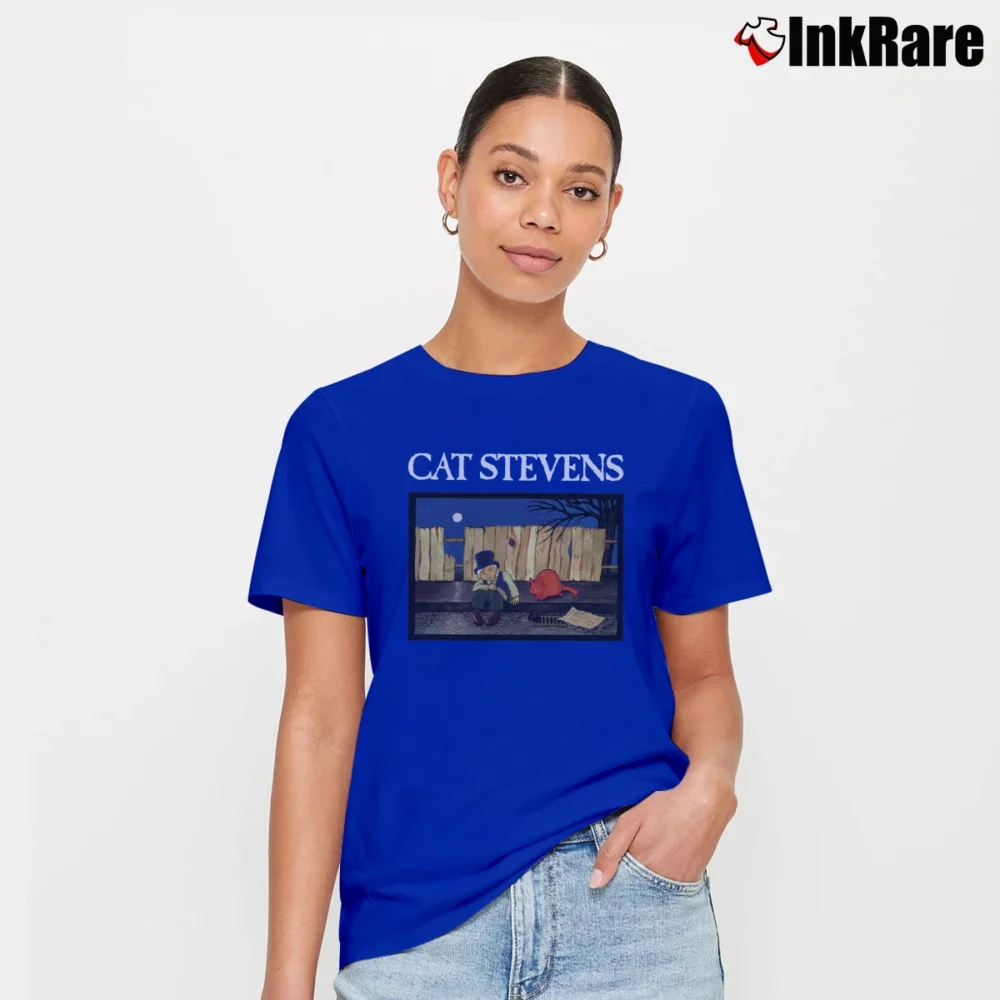 Women’s Cat Stevens Vintage Music Graphic Casual Signature T-Shirt in royal blue | Soft, Flattering Fit