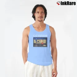 Men’s Cat Stevens Vintage Music Graphic Casual Tank Top in light blue | Breathable, Active-Friendly Design