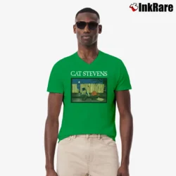 Men’s Cat Stevens Vintage Music Graphic Casual V-Neck Tee in irish green | Sharp, Breathable, Everyday Staple