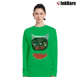 Women’s Cat & Watermelon Seth Rogen Neighbors Long-Sleeve Top in irish green | Sleek, Versatile, All-Season