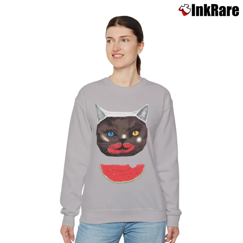 Women’s Cat & Watermelon Seth Rogen Neighbors Relaxed Sweatshirt in sport grey | Soft, Laid-Back Vibe