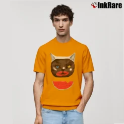 Men’s Cat & Watermelon Seth Rogen Neighbors Classic T-Shirt in orange | Soft, Breathable Everyday Wear