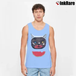 Men’s Cat & Watermelon Seth Rogen Neighbors Tank Top in light blue | Breathable, Active-Friendly Design