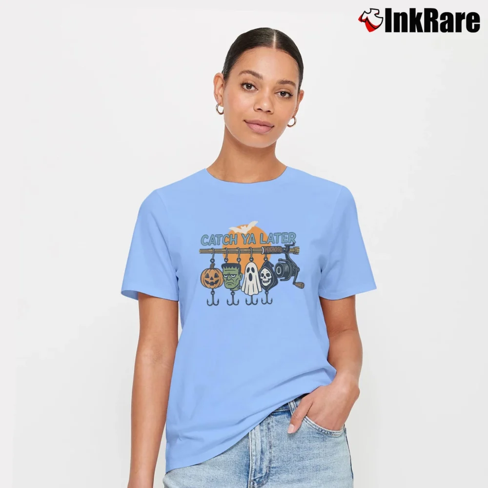 Women’s Catch Ya Later Fishing Halloween Spooky Season T-Shirt in light blue | Soft, Flattering Fit