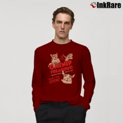 Men’s Catnip Freakout Funny Cat Lover Long-Sleeve Shirt in maroon | Sleek, Lightweight, Year-Round Wear