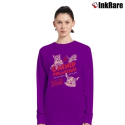 Women’s Catnip Freakout Funny Cat Lover Long-Sleeve Top in purple | Sleek, Versatile, All-Season