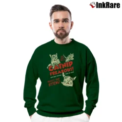 Men’s Catnip Freakout Funny Cat Lover Crewneck Sweatshirt in forest green | Cozy Fabric, Clean Style