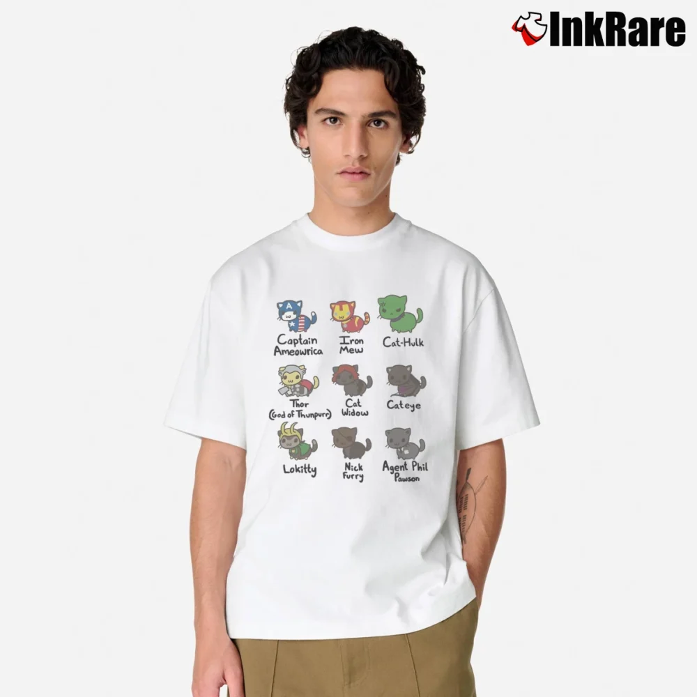 Men’s Cats Avengers Funny Featuring Loki Thor Hulk Iron Man Captain America Classic T-Shirt in white | Soft, Breathable Everyday Wear