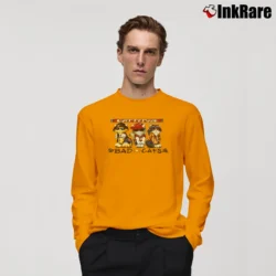Men’s Cattitude Bad Cats Funny Cartoon Cat Long-Sleeve Shirt in orange | Sleek, Lightweight, Year-Round Wear