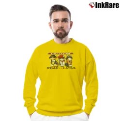 Men’s Cattitude Bad Cats Funny Cartoon Cat Crewneck Sweatshirt in yellow | Cozy Fabric, Clean Style