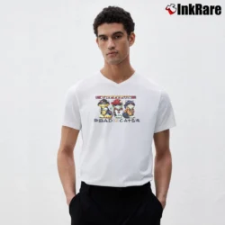 Men’s Cattitude Bad Cats Funny Cartoon Cat V-Neck Tee in white | Sharp, Breathable, Everyday Staple