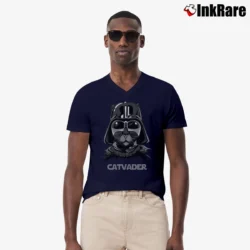 Men’s Catvader Darth Vader Parody Cat Star Wars V-Neck Tee in navy | Sharp, Breathable, Everyday Staple