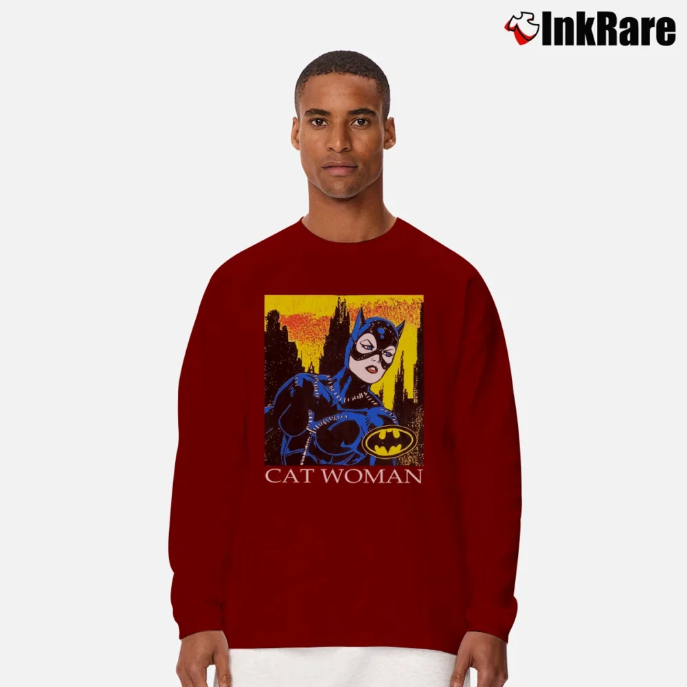 Men’s Catwoman Michelle Pfeiffer 90s Batman Returns Long-Sleeve Shirt in maroon | Sleek, Lightweight, Year-Round Wear