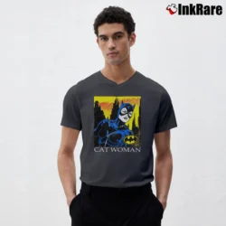Men’s Catwoman Michelle Pfeiffer 90s Batman Returns V-Neck Tee in charcoal | Sharp, Breathable, Everyday Staple