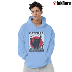 Men’s Catzilla Japanese Sunset Style Cat Kitten Lover Pullover Hoodie in light blue | Cozy, Durable, Modern Fit
