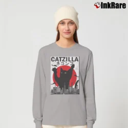 Women’s Catzilla Japanese Sunset Style Cat Kitten Lover Long-Sleeve Top in sport grey | Sleek, Versatile, All-Season