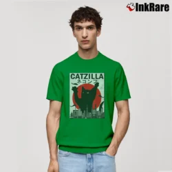 Men’s Catzilla Japanese Sunset Style Cat Kitten Lover Classic T-Shirt in irish green | Soft, Breathable Everyday Wear