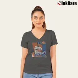 Women’s Cecil Fielder Detroit Tigers Classic Graphic V-Neck Tee in charcoal | Chic Neckline, Soft Texture