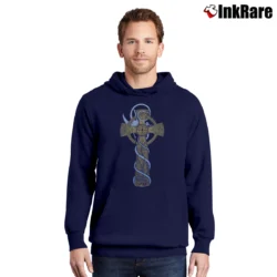 Men’s Celtic Cross With Dragon Graphic Pullover Hoodie in navy | Cozy, Durable, Modern Fit