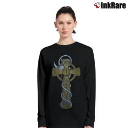 Women’s Celtic Cross With Dragon Graphic Long-Sleeve Top in black | Sleek, Versatile, All-Season