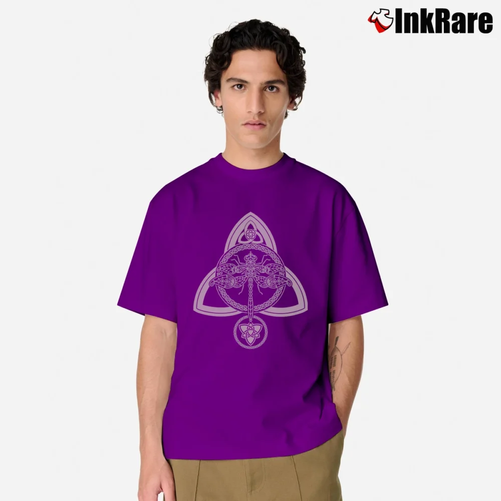 Men’s Celtic Dragonfly Triquetra Wicca Pagan Graphic Classic T-Shirt in purple | Soft, Breathable Everyday Wear